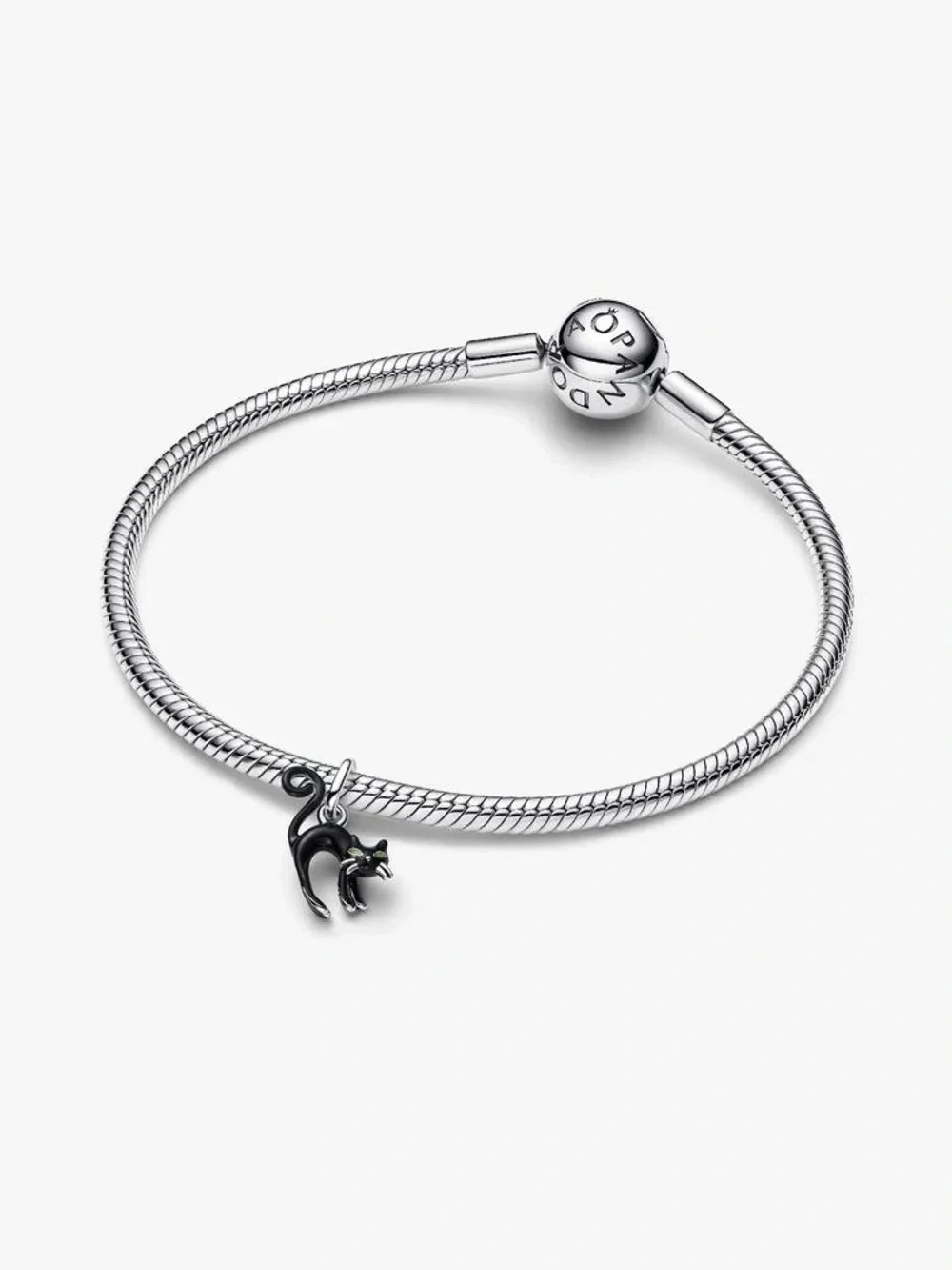 Pandora Silver Bracelet with Black Cat Dangle Charm